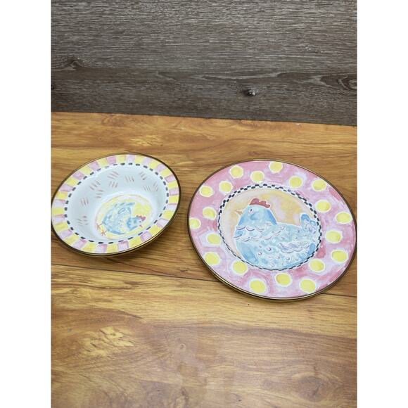 Mackenzie Childs CHICKEN Baby Plate & Bowl Set